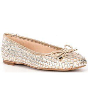 Dune London Metallic Woven Leather Ballet Flats 39 8.5 Gold Coquette Preppy Bow